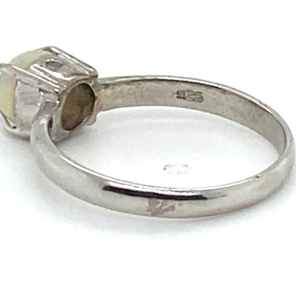 White Precious Opal .90ct Platinum Finish Solid 925 Sterling Silver Ring - Picture 6 of 7